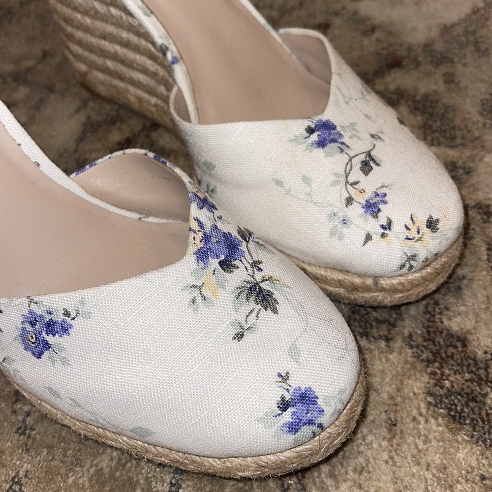 Reformation White Floral Espadrille Wedge with Ankle Wrap - Picture 11 of 11